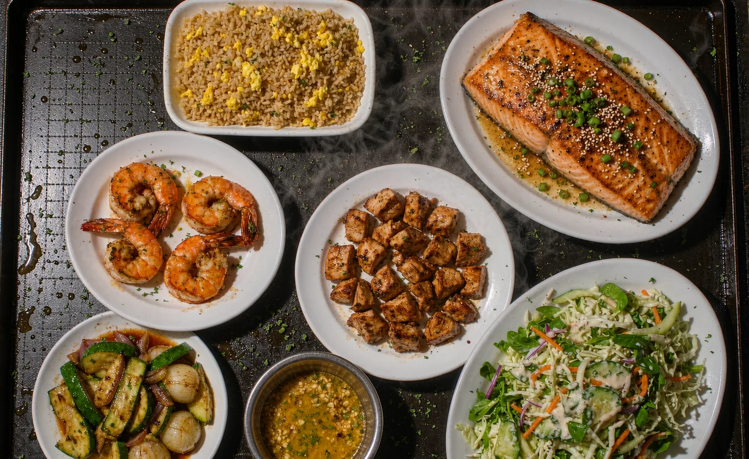 hibachi food feast steak shrimp fried rice teppanyaki