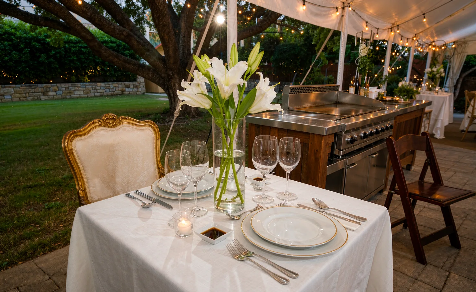 luxury private hibachi dinner setup backyard catering